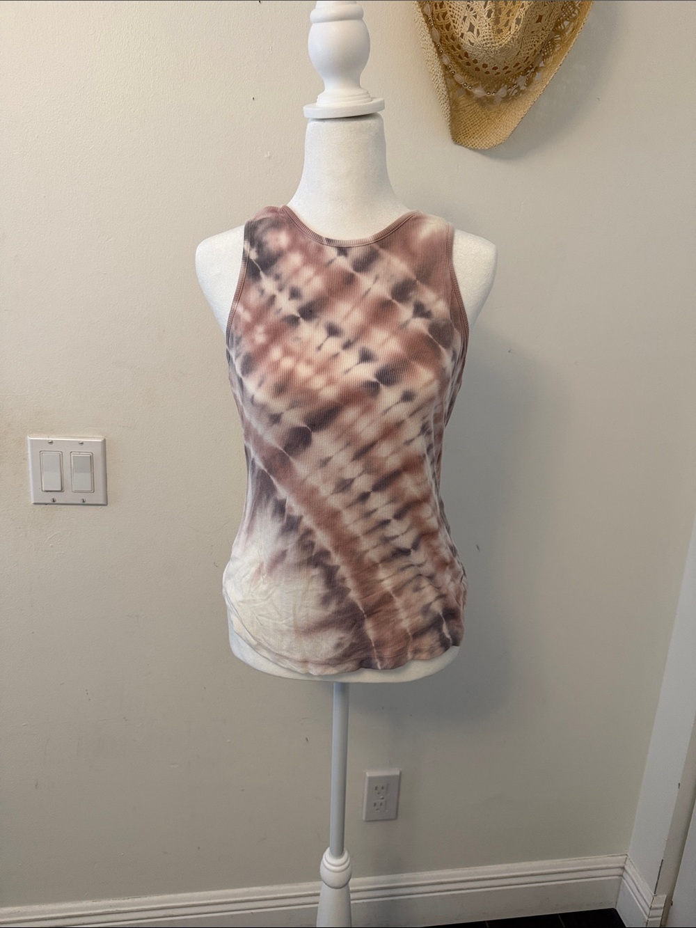 River + Sky Brown and White Tie-Dye Tank Top